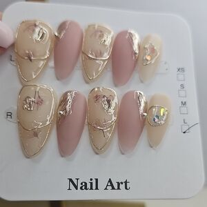 Pink, Cream And Gold Nail Art‎ Set Of 10 No Adhesive Included NEW